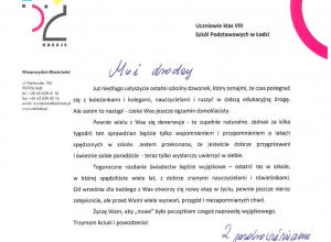 List Pani Wiceprezydent Łodzi do uczniów klas VIII